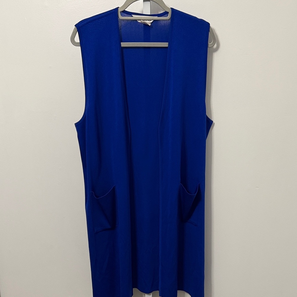 Misook Exclusively Royal Blue Open Front Vest Knit Cardigan Women Size L